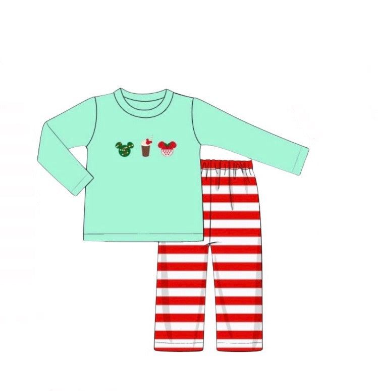 Mouse snacks French knot boy LONG sleeve pant set