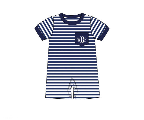 Navy and white boy romper