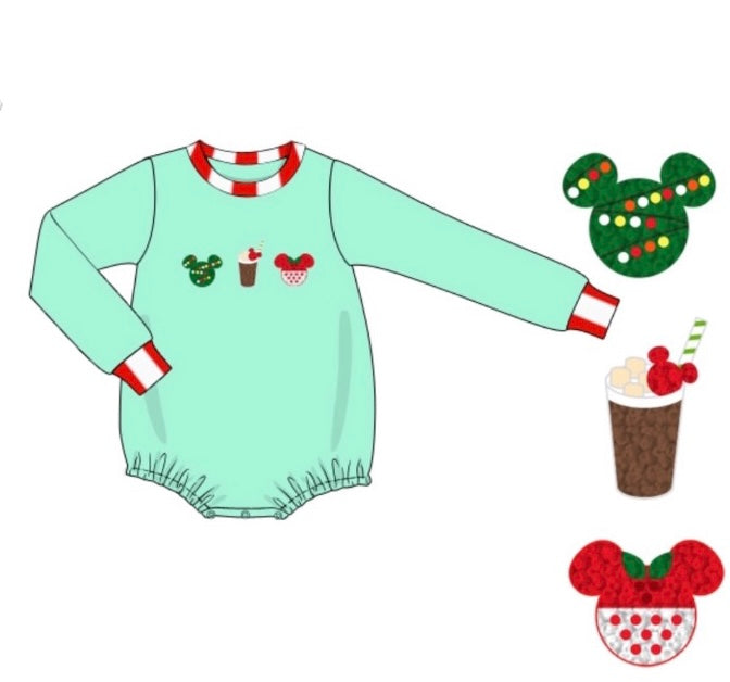 Mouse snacks French knot boy LONG sleeve romper