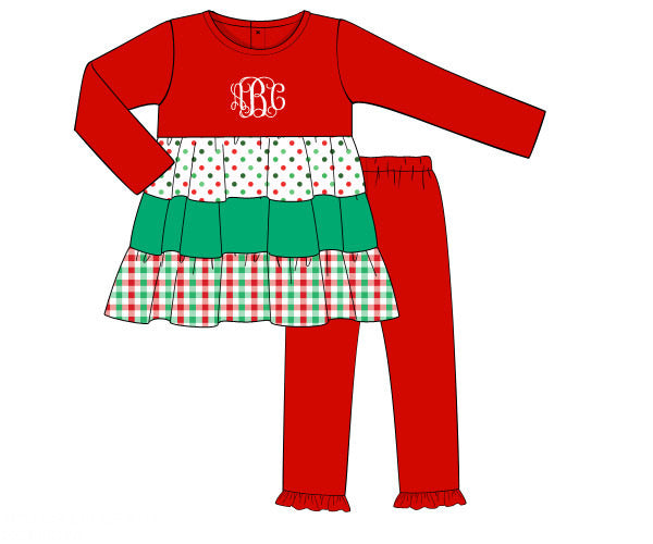 Red gingham girls pants set