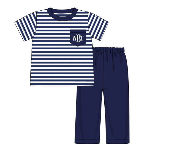 Navy and white boys pant set