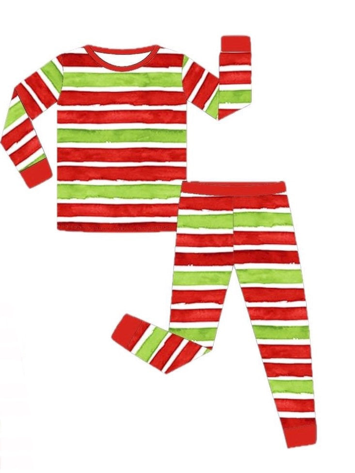 Green/red stripe 2 piece bamboo pajamas