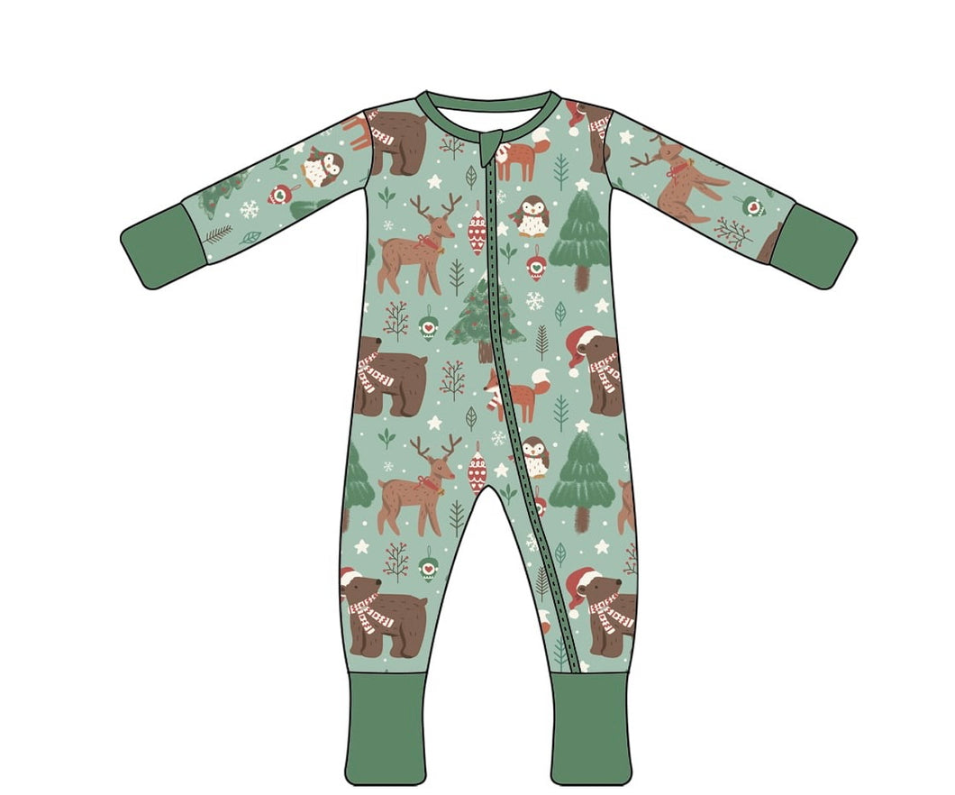 Forest animals one piece Christmas bamboo pajamas
