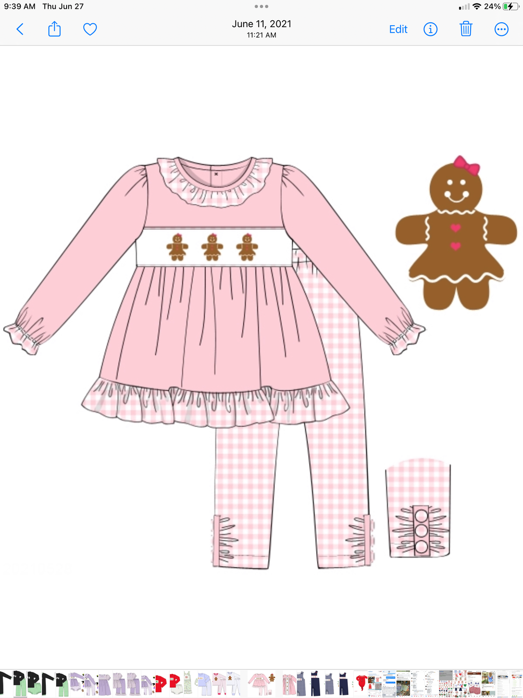 Gingerbread girls smocked pants set