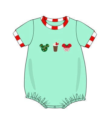 Mouse snacks French knot boy short sleeve romper