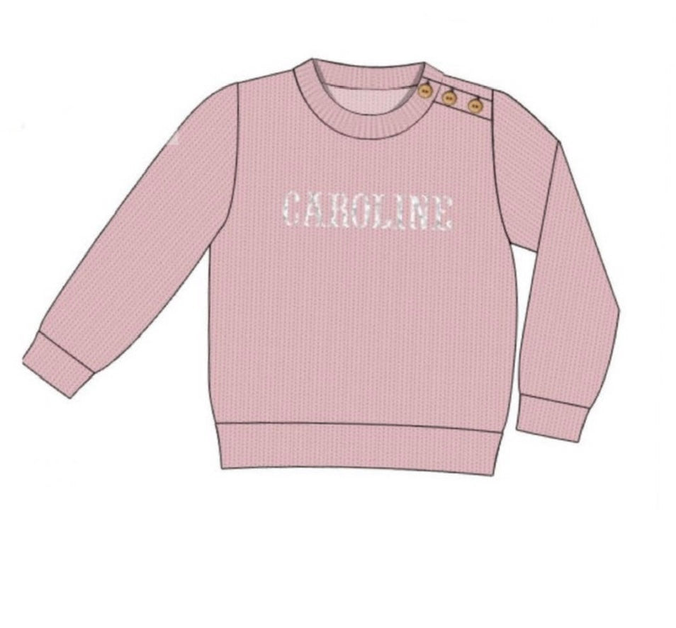 Pink French knot name sweaters