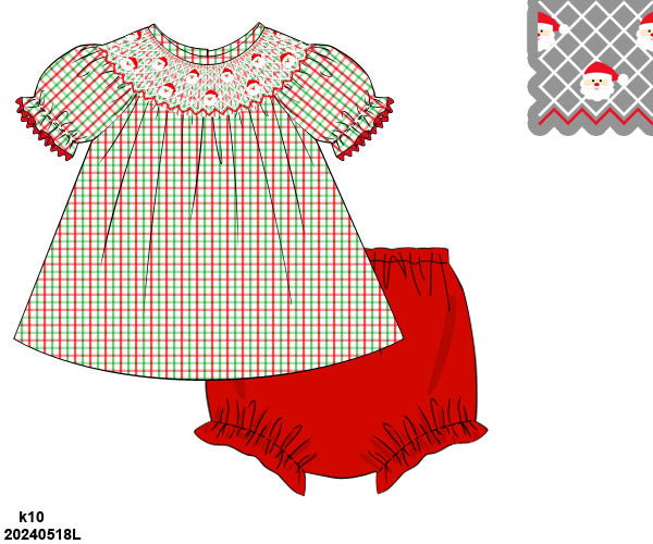 Santa Smock Bloomer Set