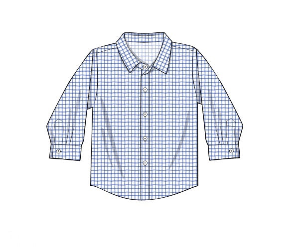 Boys navy gingham long sleeve polo