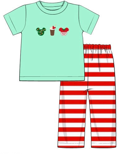 Mouse snacks french knot boy SHORT sleeve pant set