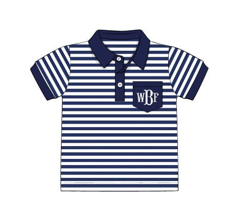 Navy and white boys short sleeve polo