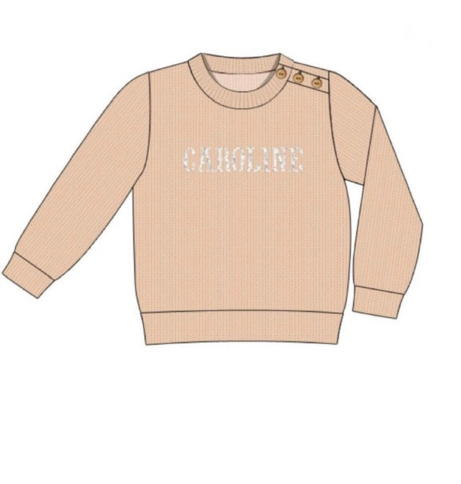 Peach French knot name sweaters