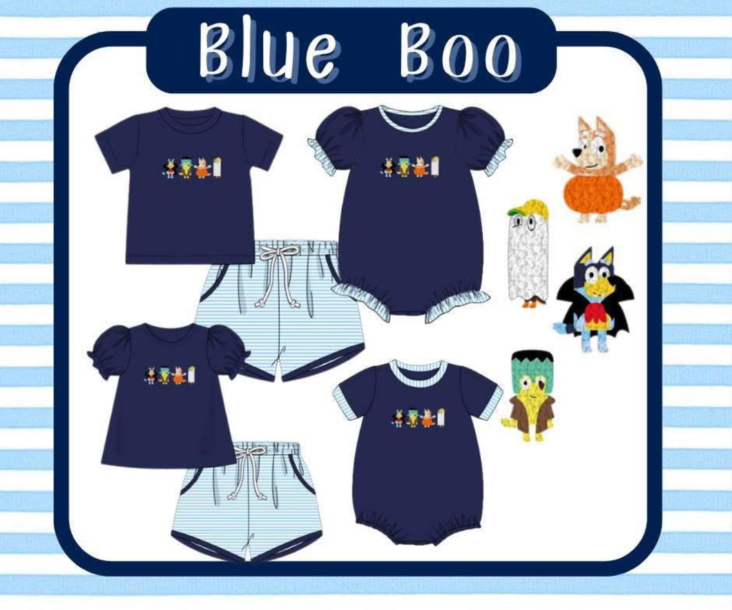 Boy blue boo short set