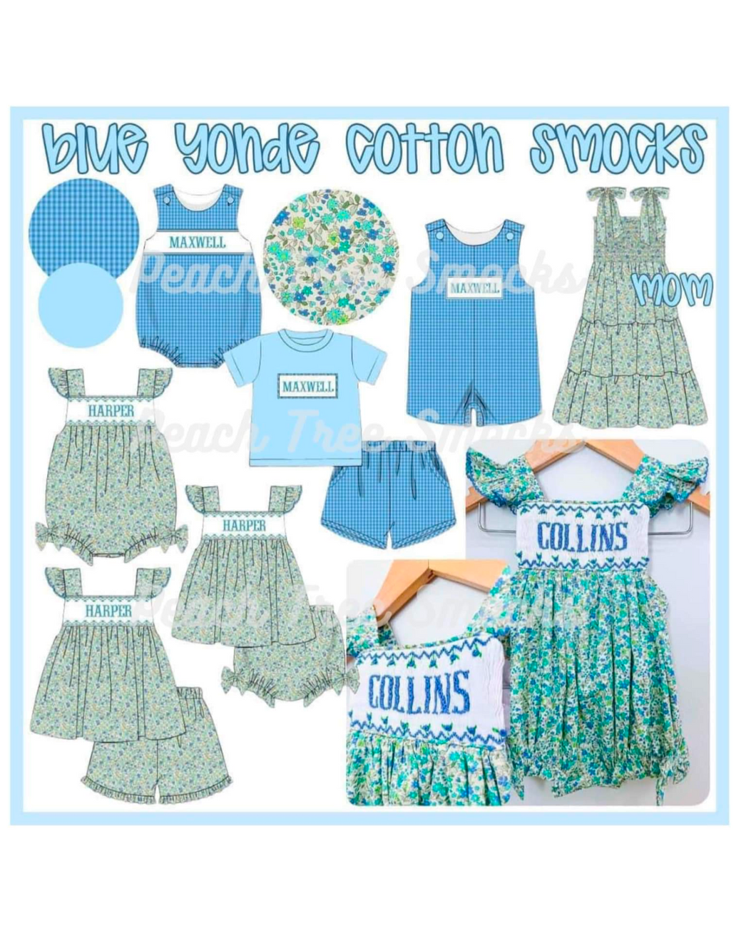 Blue yonde cotton name smock girl bubble
