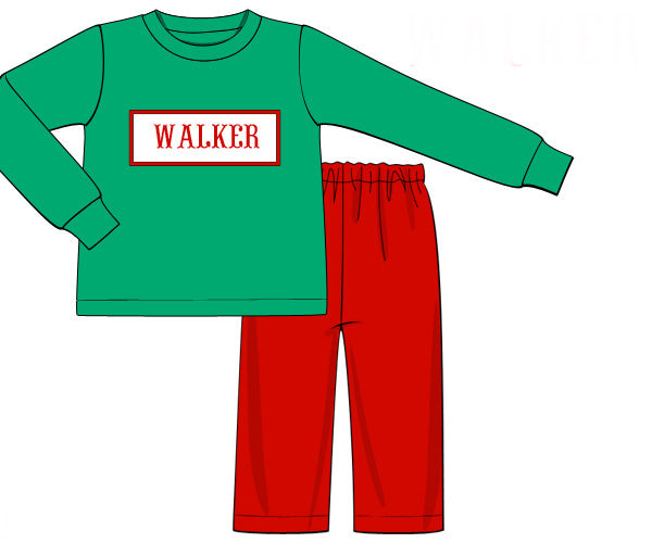 Green/red boy 2 piece name smock
